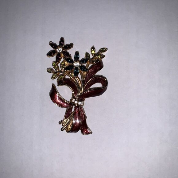 Vintage Signed Monet Multi-color Rhinestone Enamel Flower Brooch, women's brooch - Picture 3 of 10